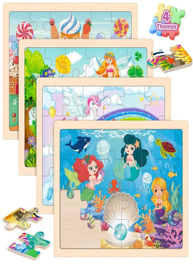 Duchong Puzzles for Kids Ages 4-6, 4 Packs Wooden Jigsaw Puzzles for Toddlers 2-4, Princess Unicorn Mermaid Fairy Preschool Educational Puzzles Boards Toys Gifts for Girls Boys 3 4 5 6 - Image 1